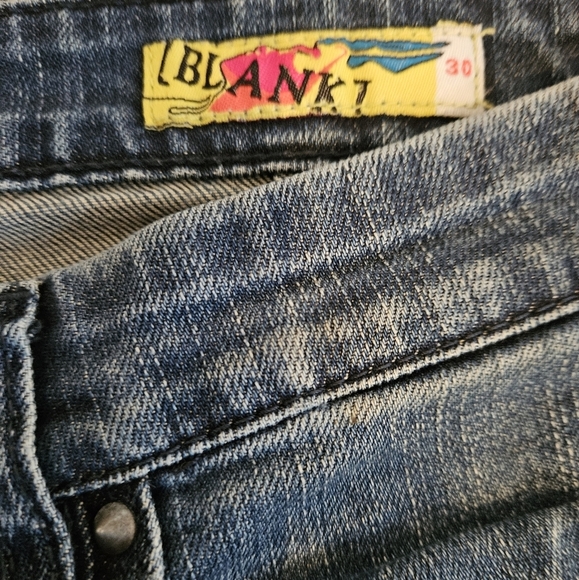 BLANK NYC Size 30 Distressed Blue Biker Jeans with Patchwork, Zip ankles - Picture 3 of 11